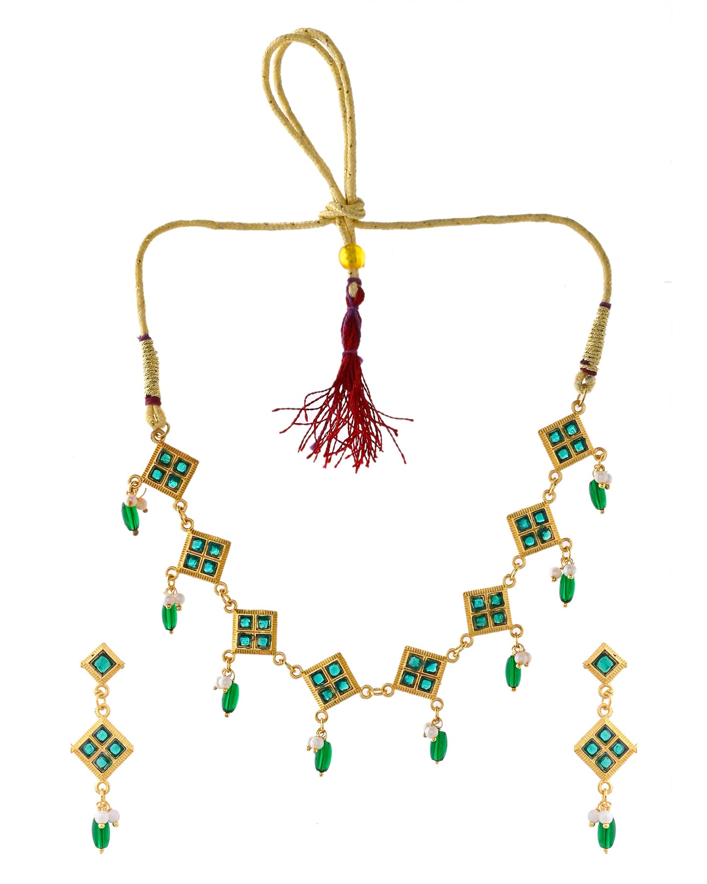 Jewels Nest Elegant Green Square Drop Necklace & Earrings Set - Swadesiicart