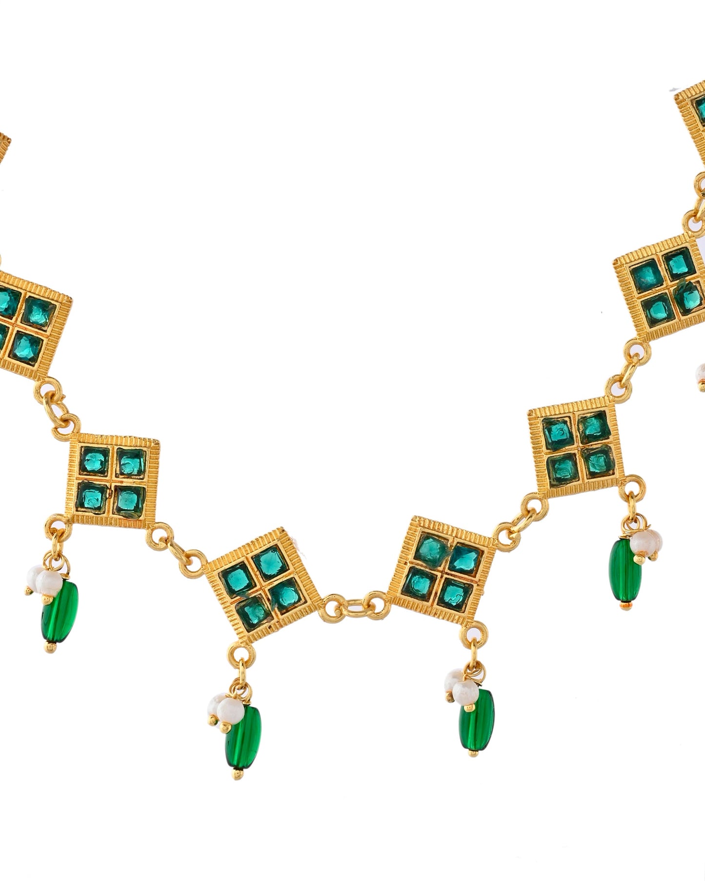 Jewels Nest Elegant Green Square Drop Necklace & Earrings Set - Swadesiicart