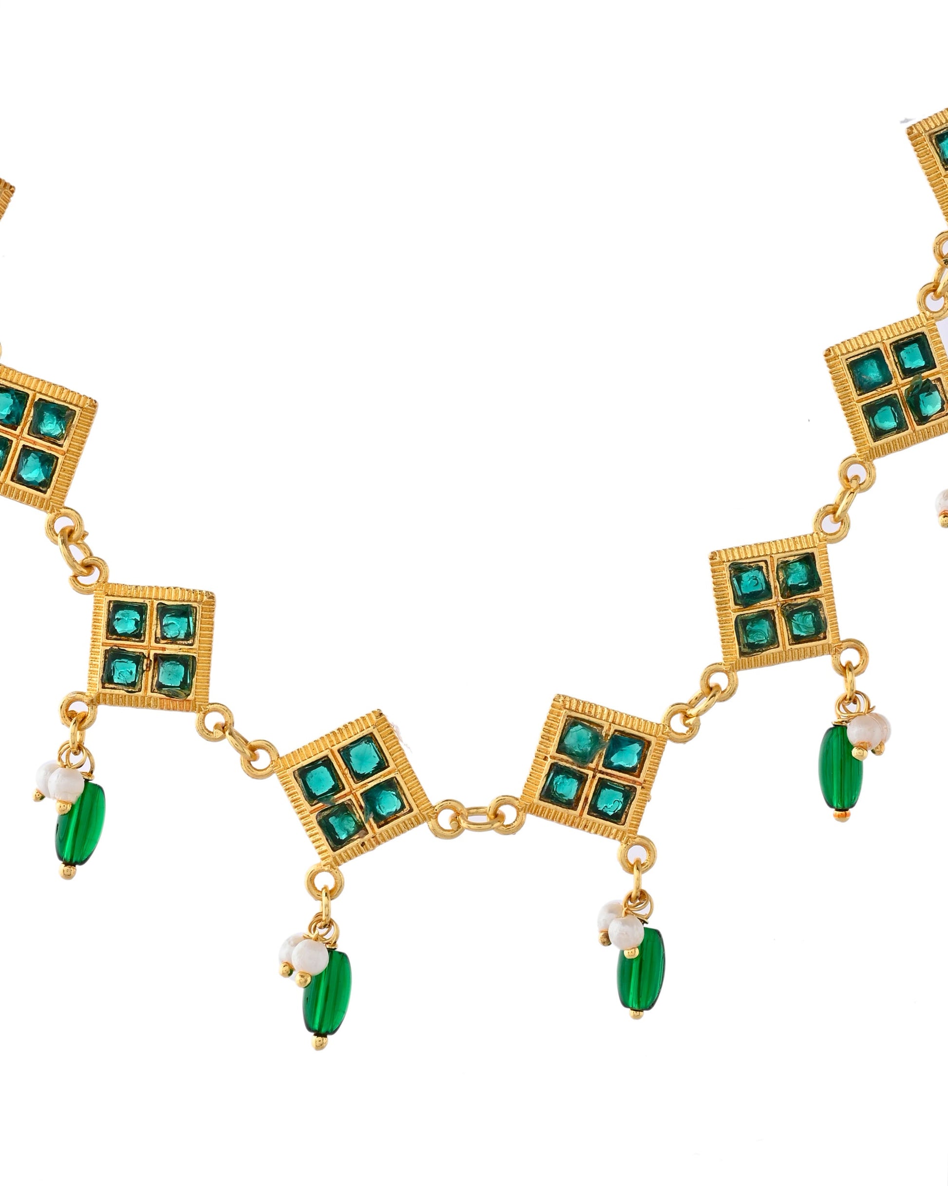 Jewels Nest Elegant Green Square Drop Necklace & Earrings Set - Swadesiicart