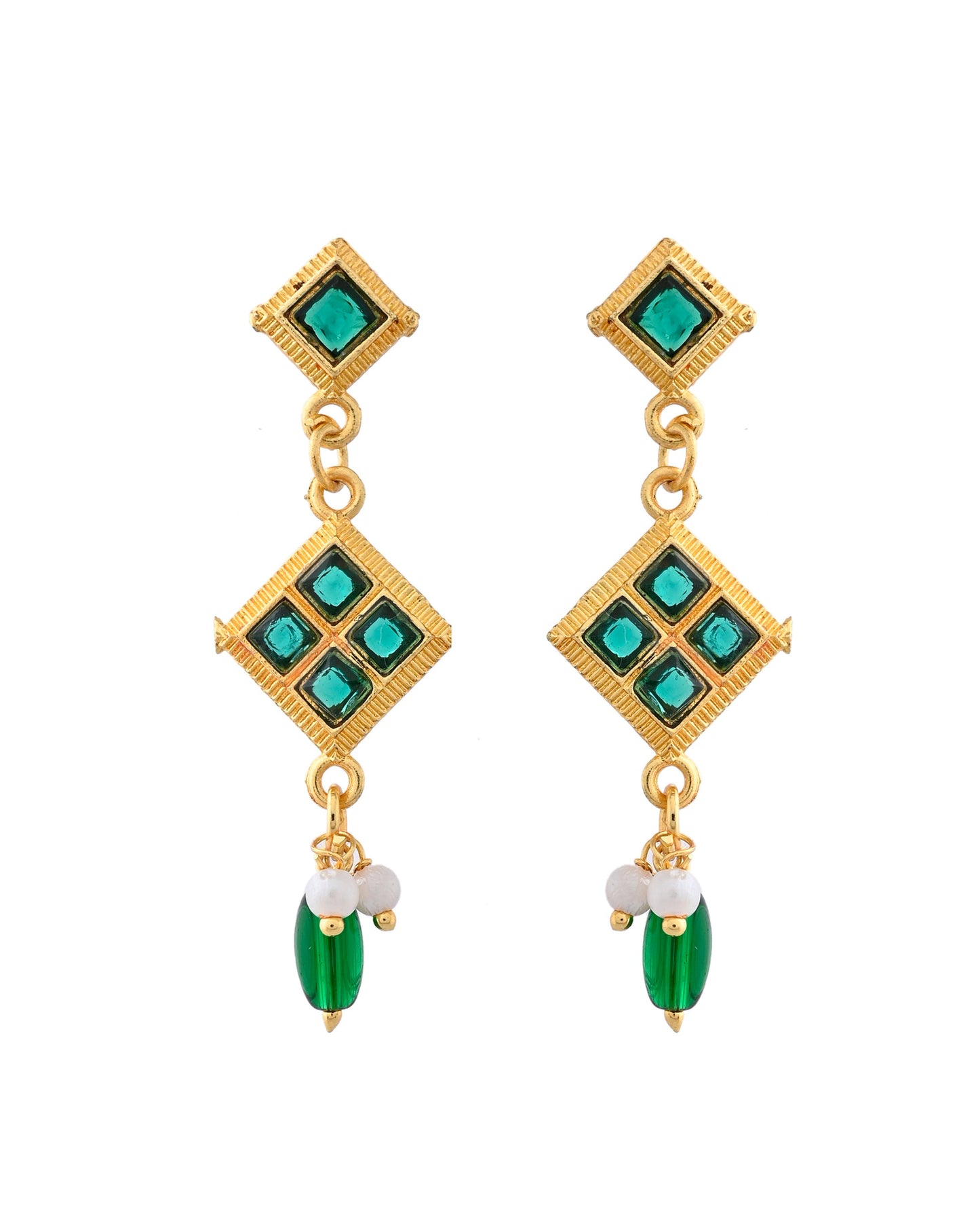 Jewels Nest Elegant Green Square Drop Necklace & Earrings Set - Swadesiicart
