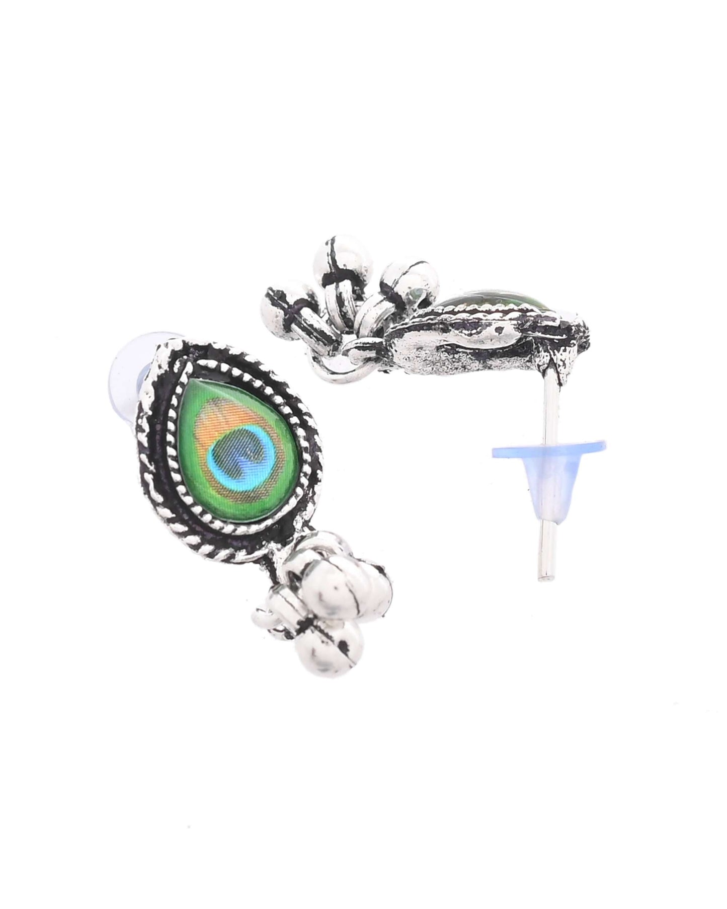 Jewels Nest Oxidised Silver Peacock Feather Necklace with Matching Earrings Set - Swadesiicart