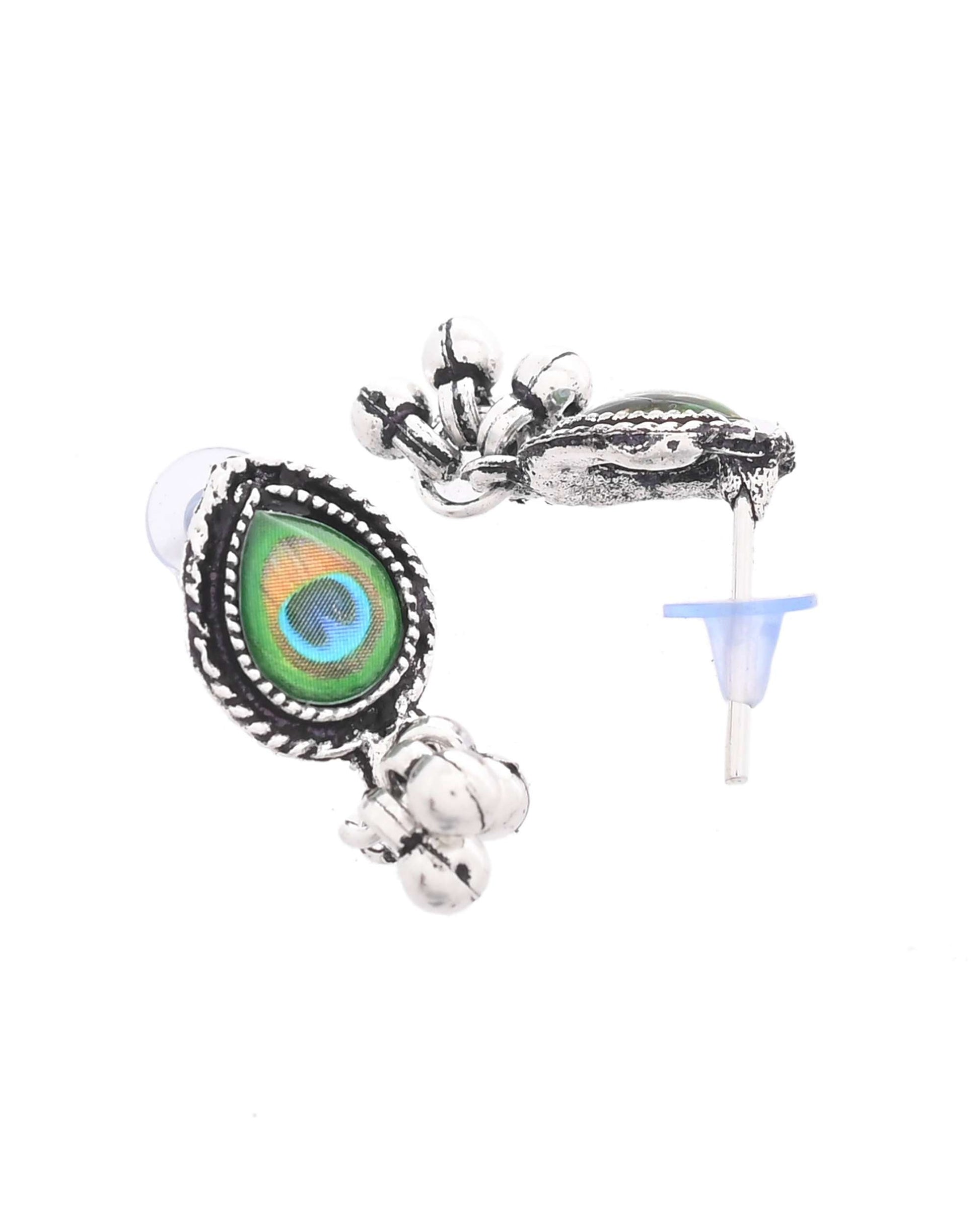 Jewels Nest Oxidised Silver Peacock Feather Necklace with Matching Earrings Set - Swadesiicart