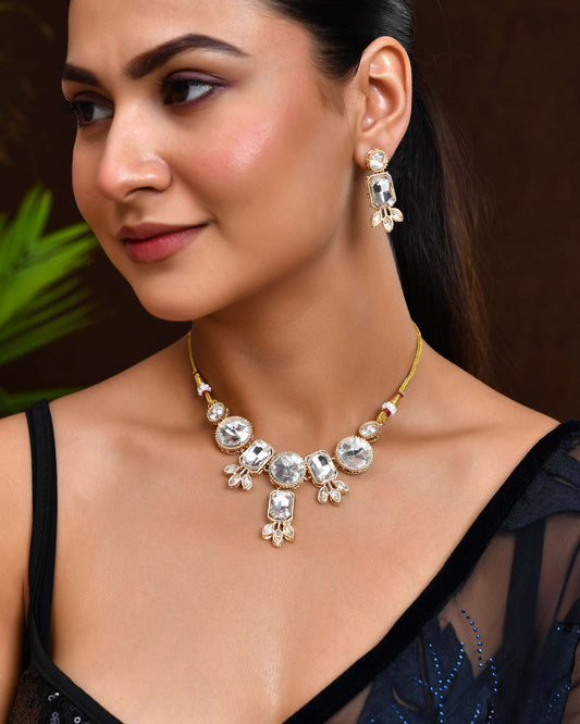 Jewels Nest Gold-Plated AD Stone Choker Necklace with Leaf Motif Detailing for Women - Swadesiicart
