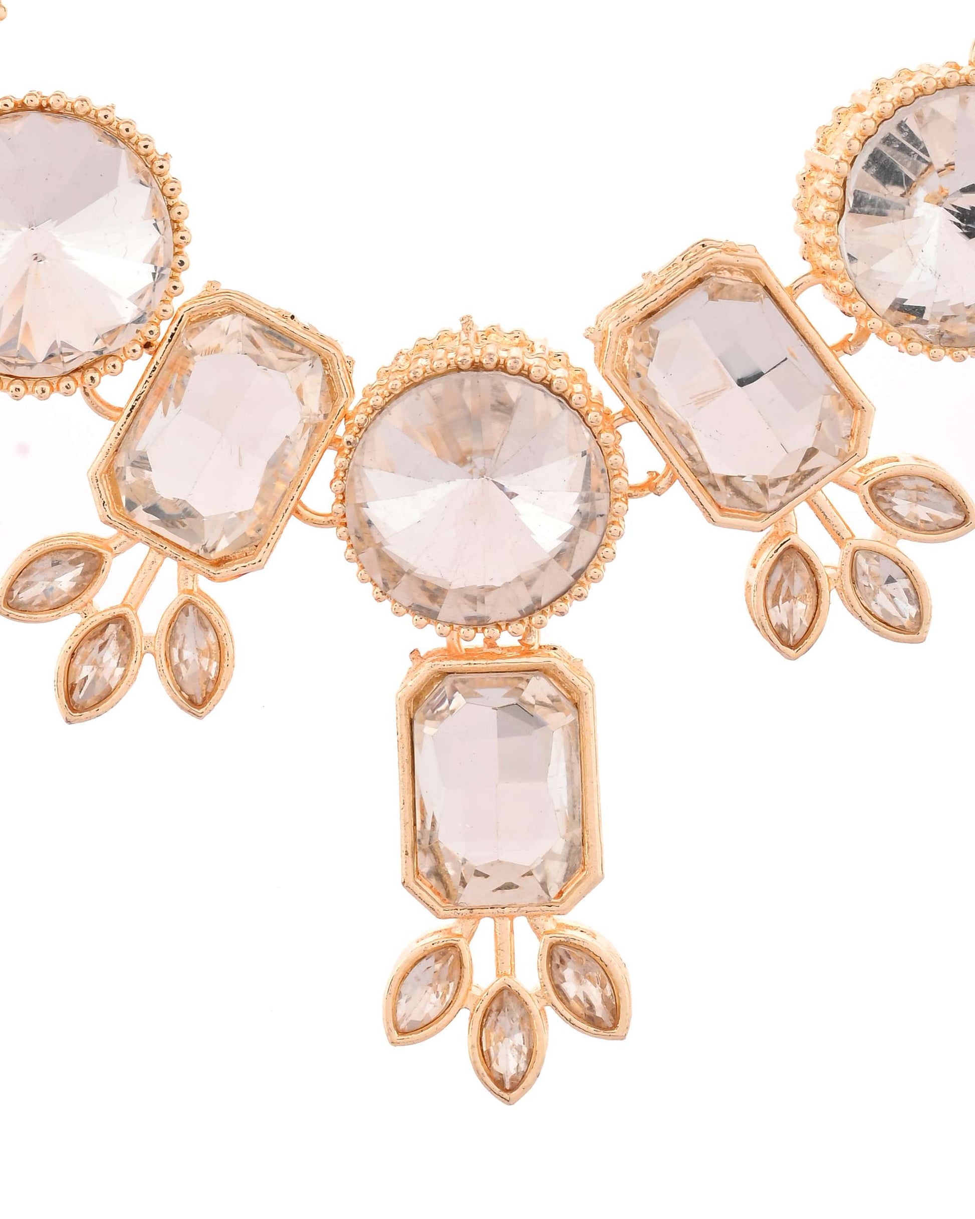 Jewels Nest Gold-Plated AD Stone Choker Necklace with Leaf Motif Detailing for Women - Swadesiicart