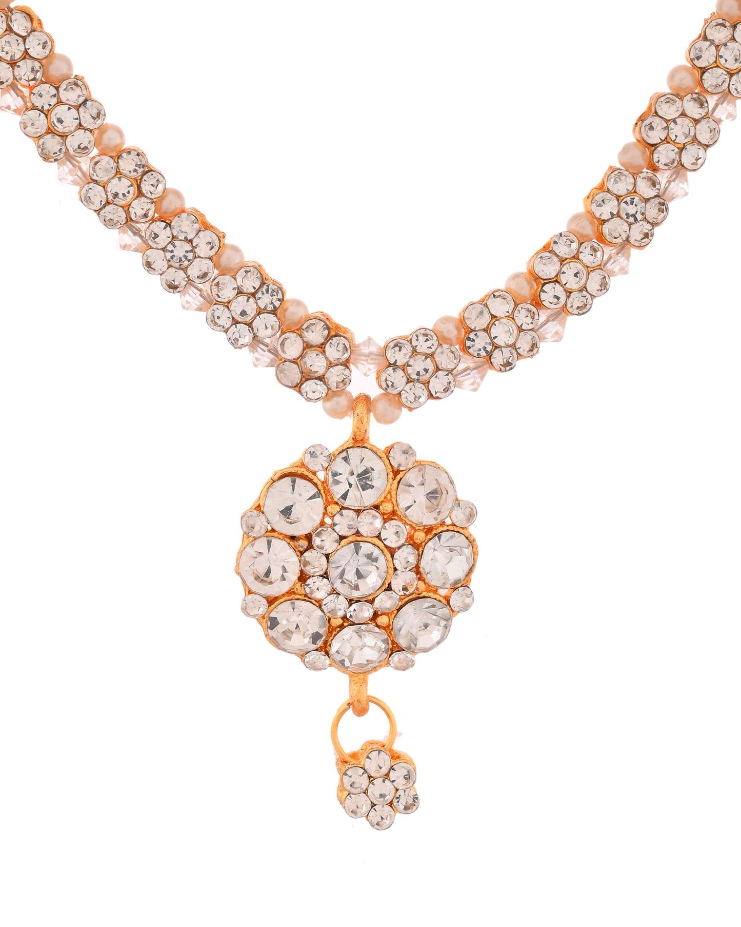 Jewels Nest Glamorous Gold-Plated Crystal Bridal Necklace Set with Earrings & Maang Tikka - Swadesiicart