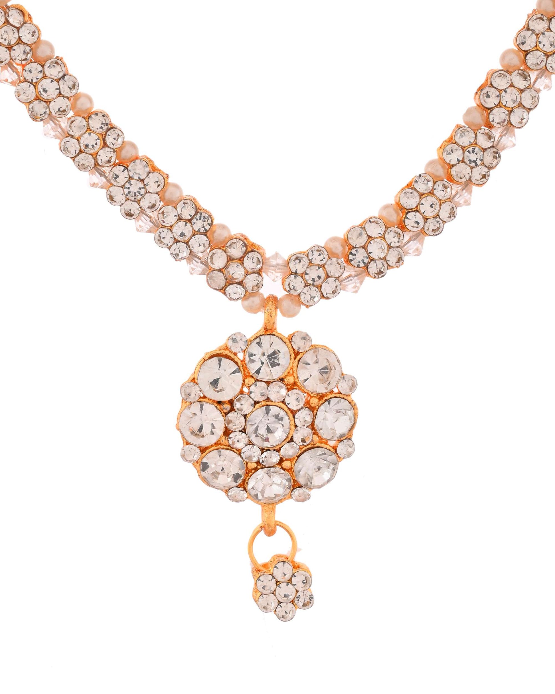 Jewels Nest Glamorous Gold-Plated Crystal Bridal Necklace Set with Earrings & Maang Tikka - Swadesiicart