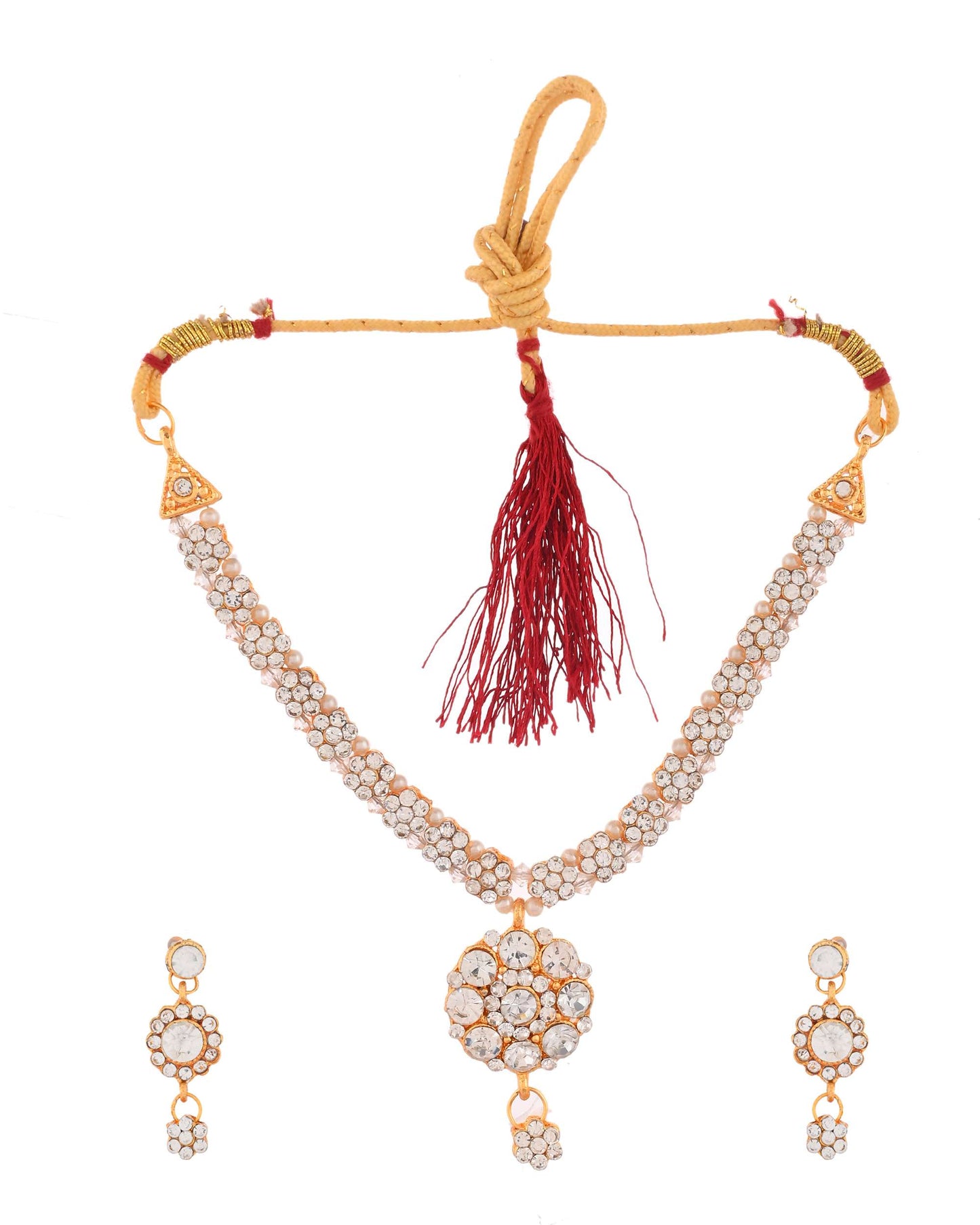 Jewels Nest Glamorous Gold-Plated Crystal Bridal Necklace Set with Earrings & Maang Tikka - Swadesiicart