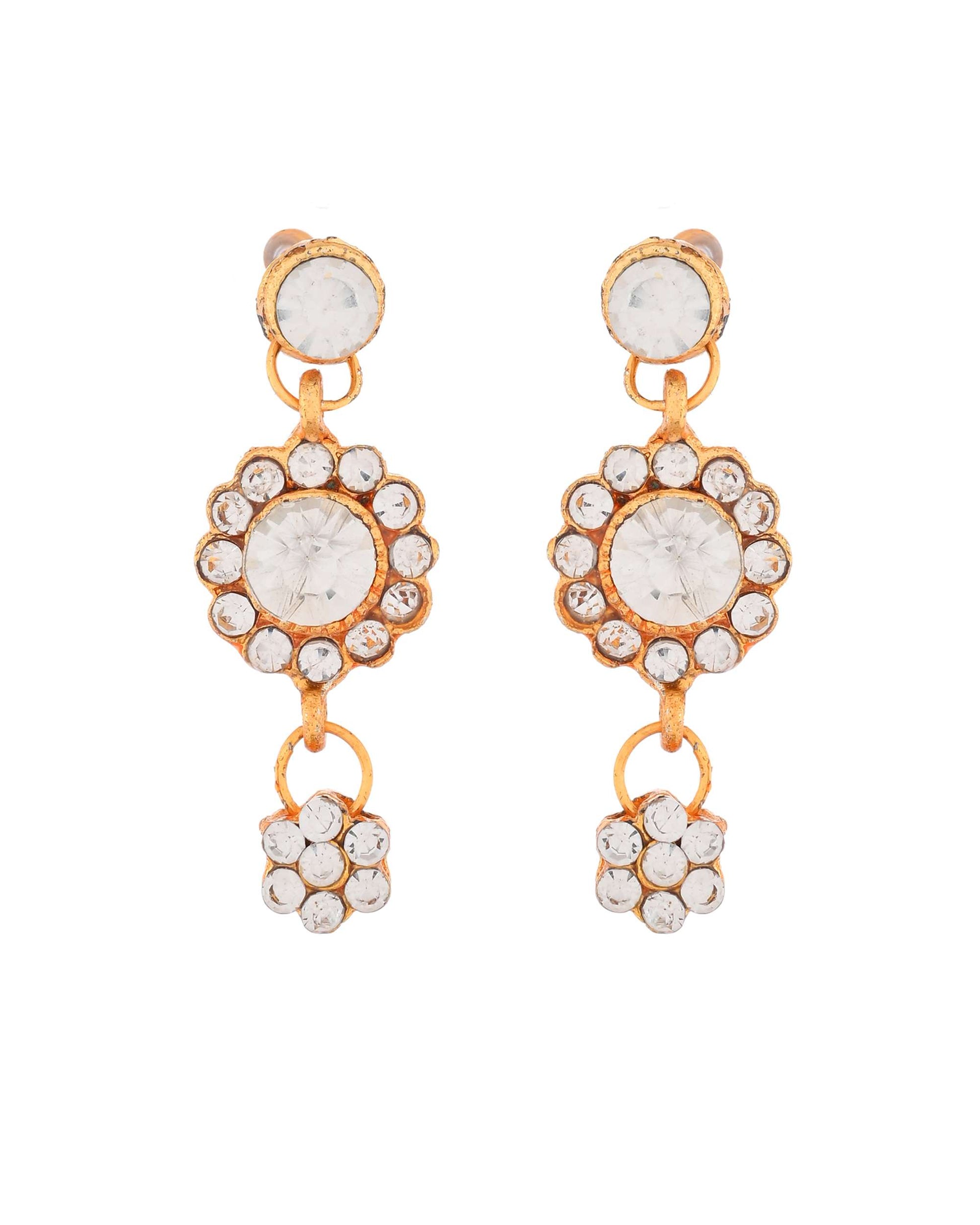 Jewels Nest Glamorous Gold-Plated Crystal Bridal Necklace Set with Earrings & Maang Tikka - Swadesiicart