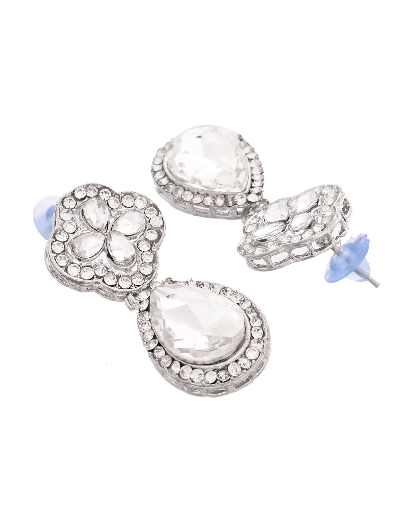 Jewels Nest Elegant Silver-Tone Crystal Drop Necklace for Weddings & Party Wear - Swadesiicart