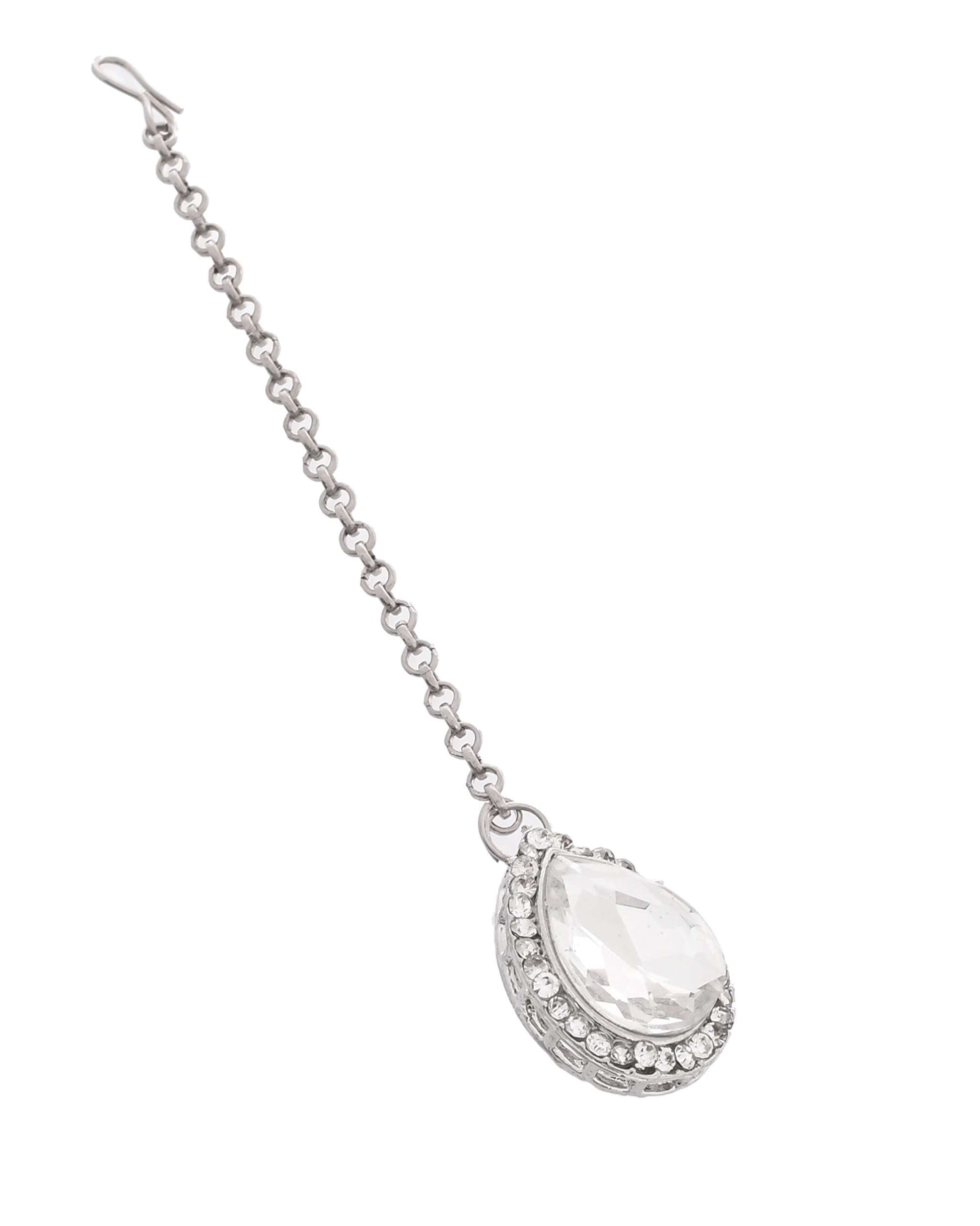 Jewels Nest Elegant Silver-Tone Crystal Drop Necklace for Weddings & Party Wear - Swadesiicart
