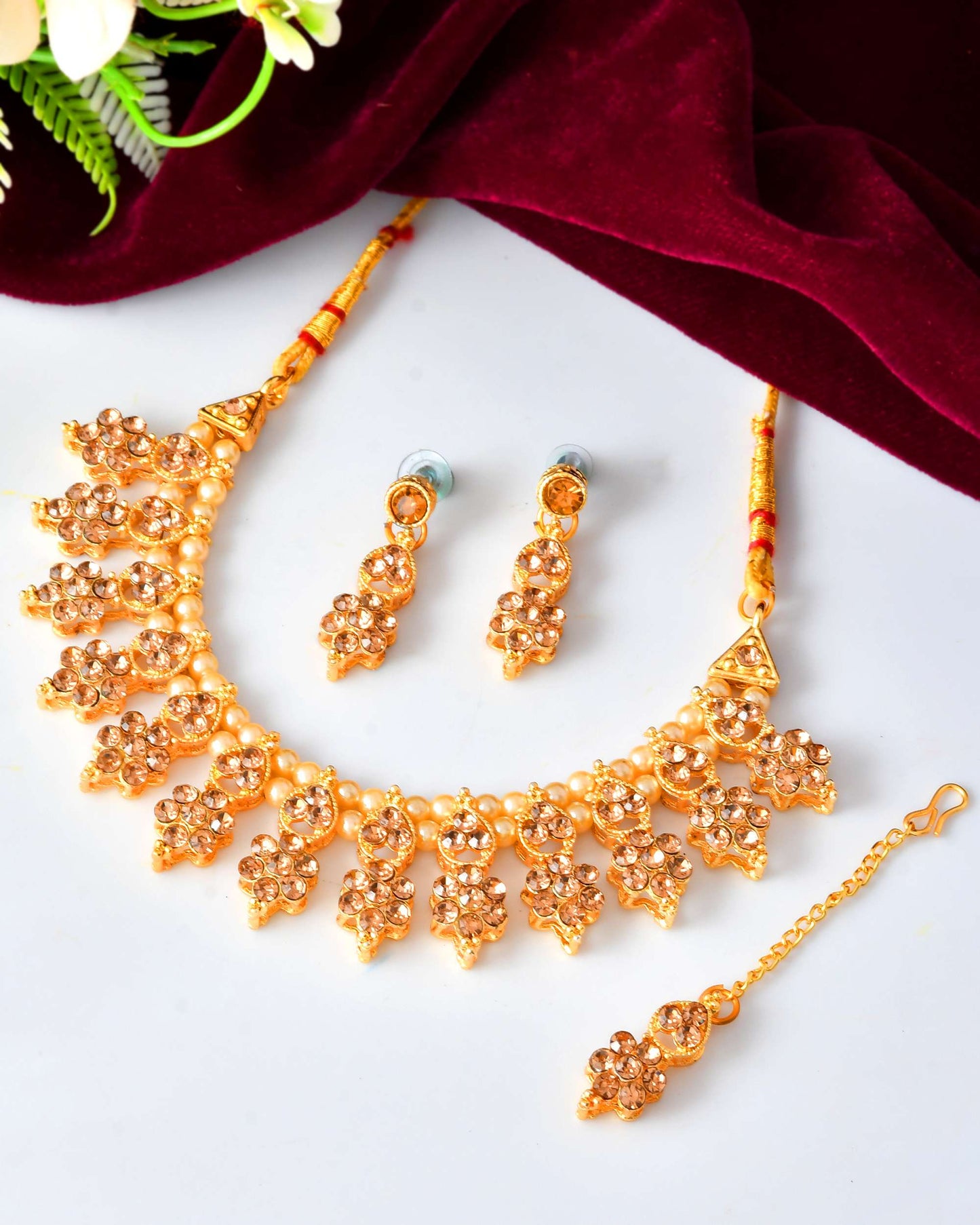 Jewels Nest Traditional Golden Kundan Pearl Necklace with Antique Brown Stones – Festive & Bridal Wear - Swadesiicart