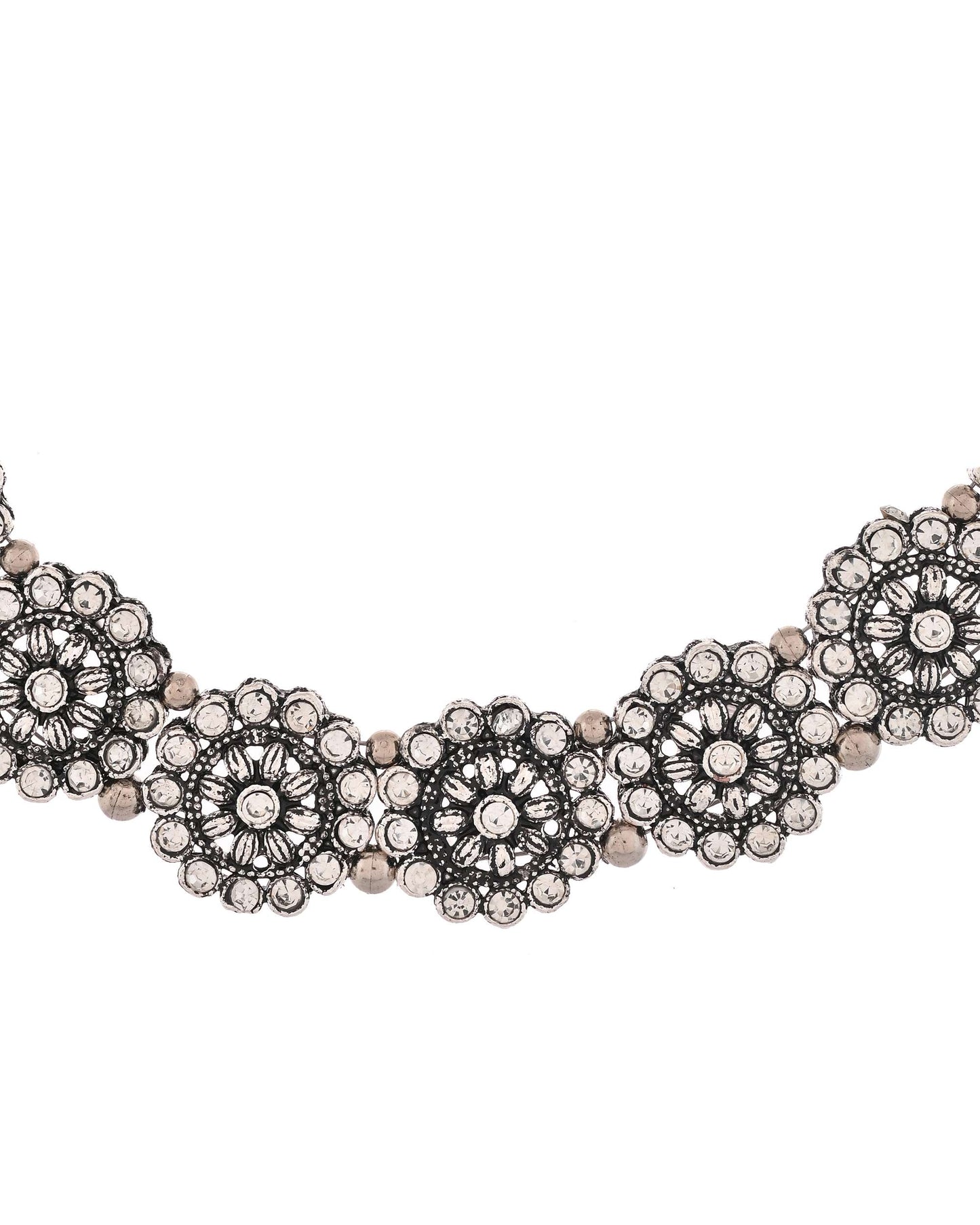 Jewels Nest Oxidised Silver Floral Necklace – Tribal Choker for Ethnic & Fusion Wear - Swadesiicart