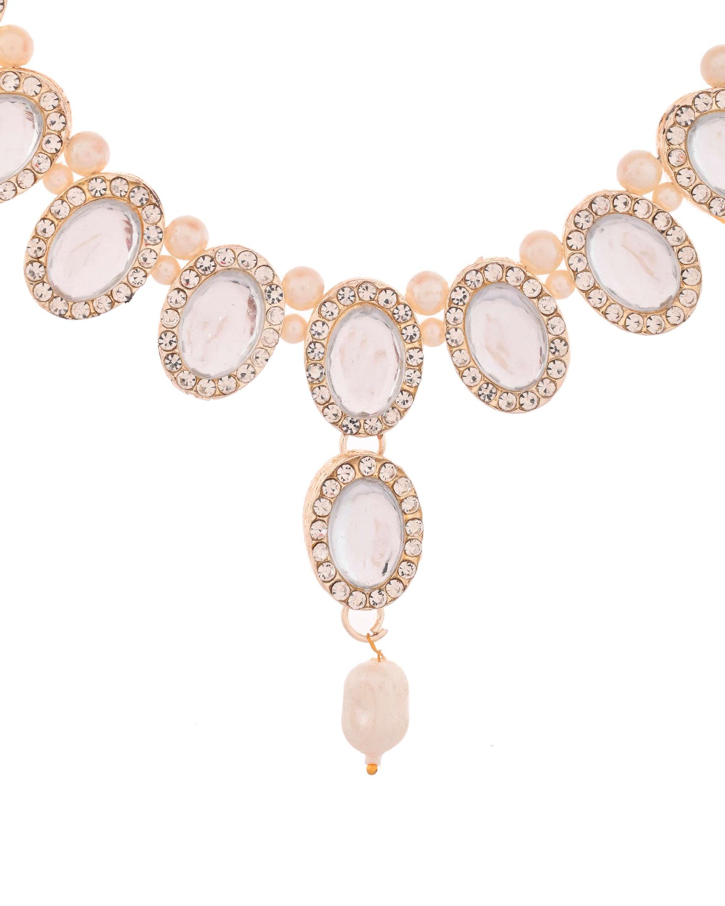 Jewels Nest Elegant White Stone & Pearl Choker Necklace Set with Earrings – Bridal & Festive Wear - Swadesiicart