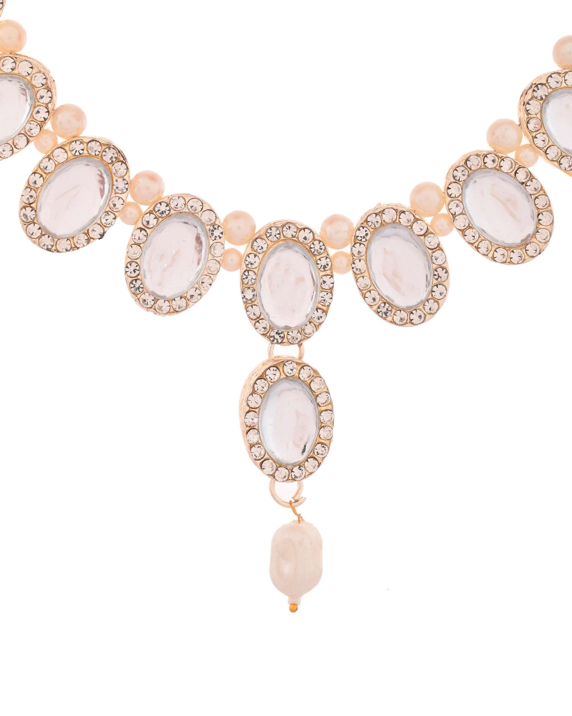 Jewels Nest Elegant White Stone & Pearl Choker Necklace Set with Earrings – Bridal & Festive Wear - Swadesiicart