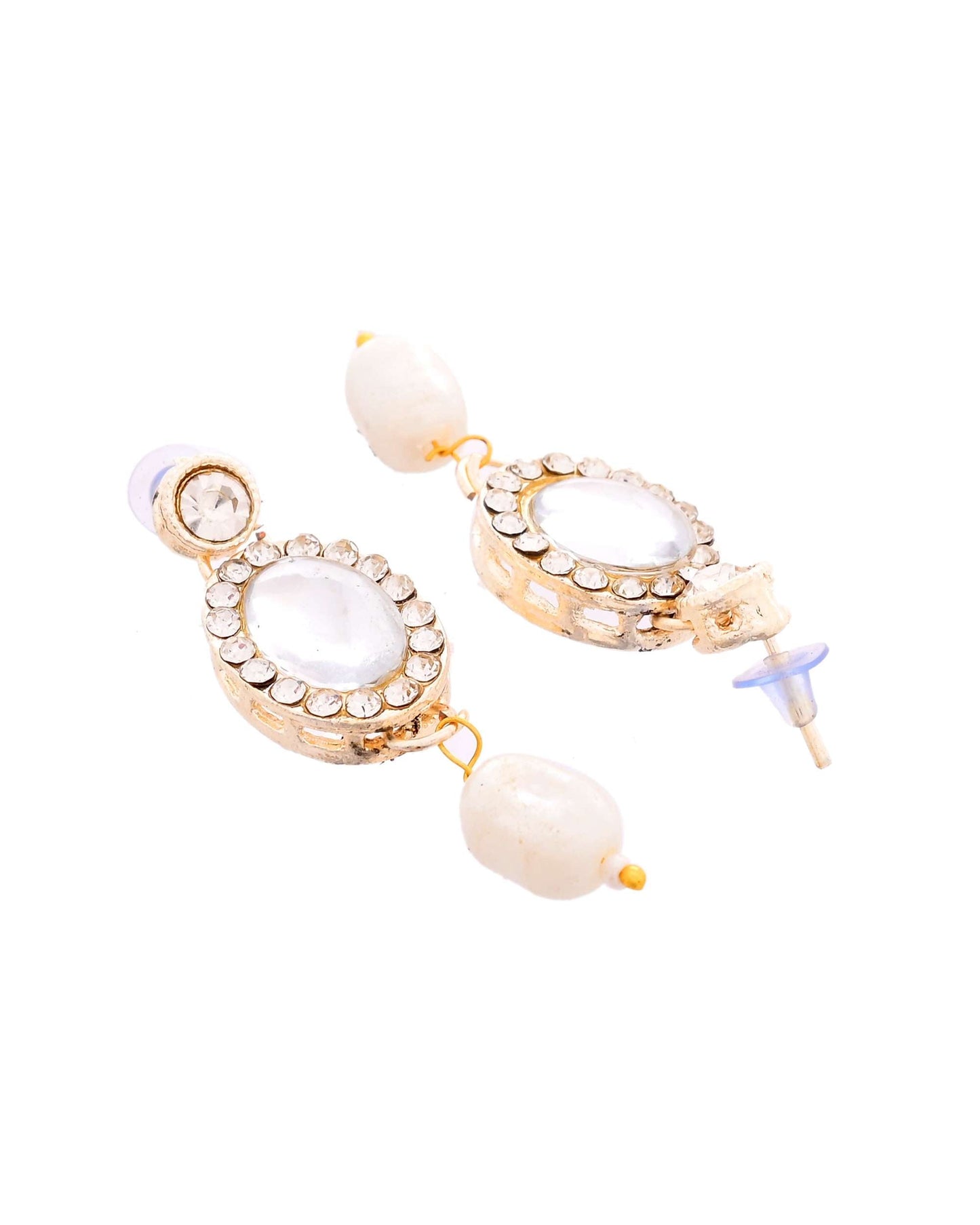 Jewels Nest Elegant White Stone & Pearl Choker Necklace Set with Earrings – Bridal & Festive Wear - Swadesiicart