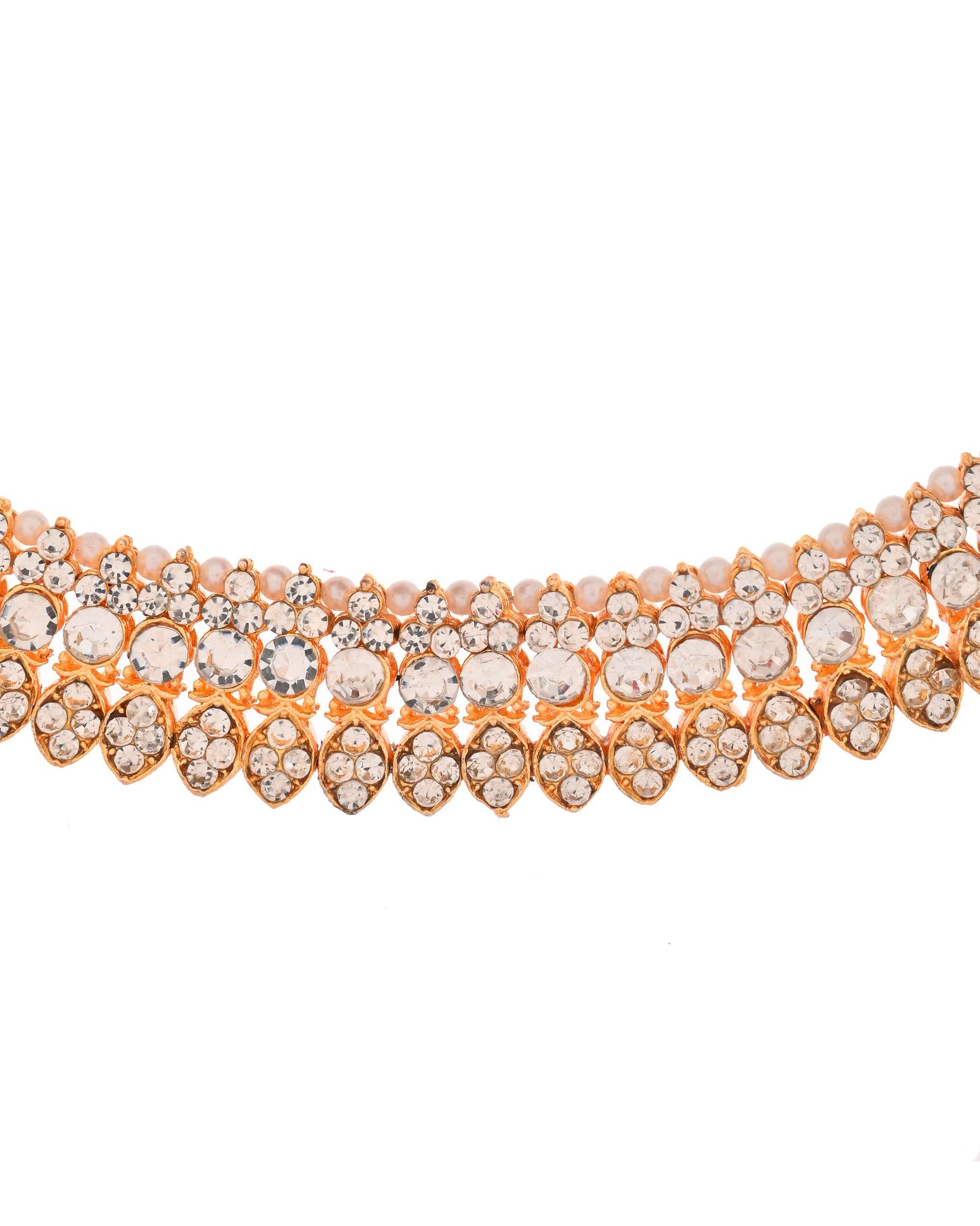 Jewels Nest Gold-Plated American Diamond Studded & Beaded Choker Jewellery Set - Swadesiicart