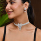 Jewels Nest American Diamond-Studded & Pearl Droplet Silver Choker Set - Swadesiicart