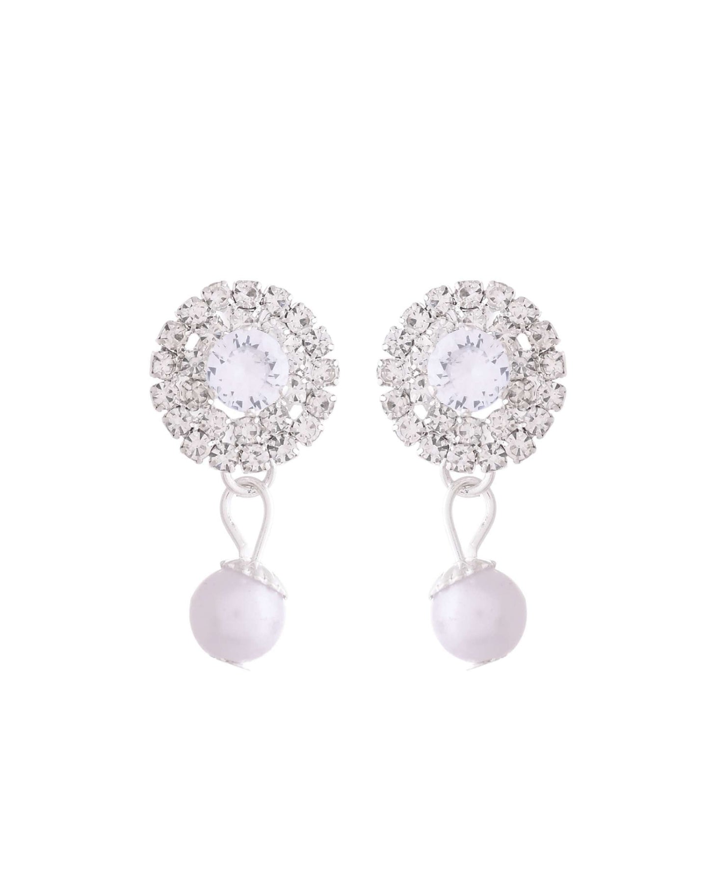 Jewels Nest American Diamond-Studded & Pearl Droplet Silver Choker Set - Swadesiicart