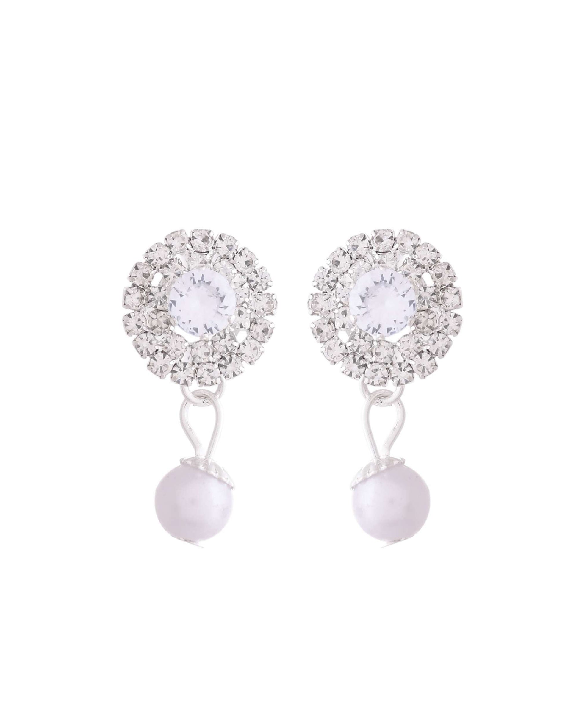 Jewels Nest American Diamond-Studded & Pearl Droplet Silver Choker Set - Swadesiicart