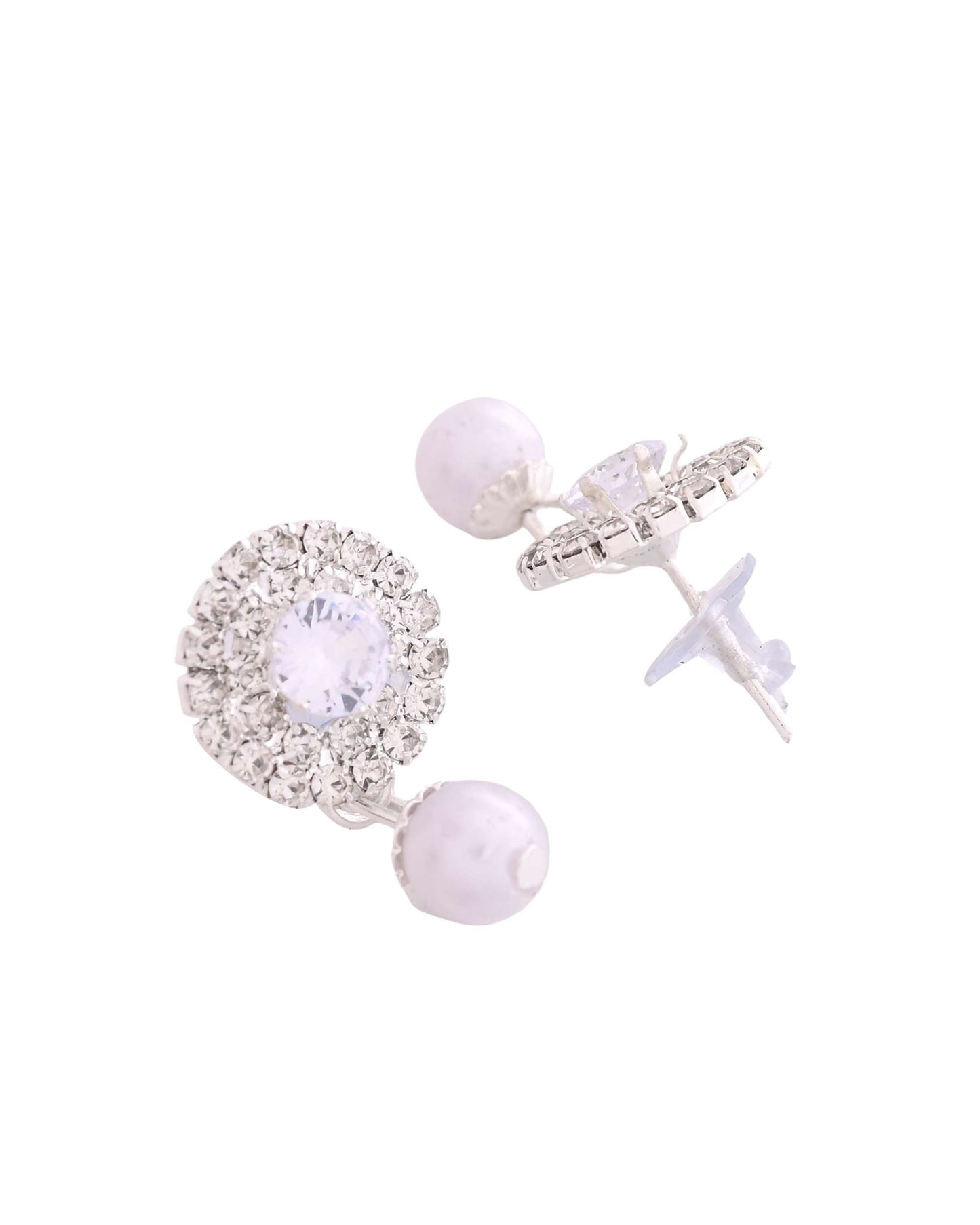Jewels Nest American Diamond-Studded & Pearl Droplet Silver Choker Set - Swadesiicart
