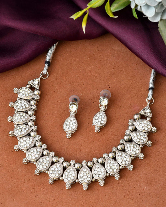 Jewels Nest Silver-Plated AD Studded Traditional Necklace Set for Women - Swadesiicart