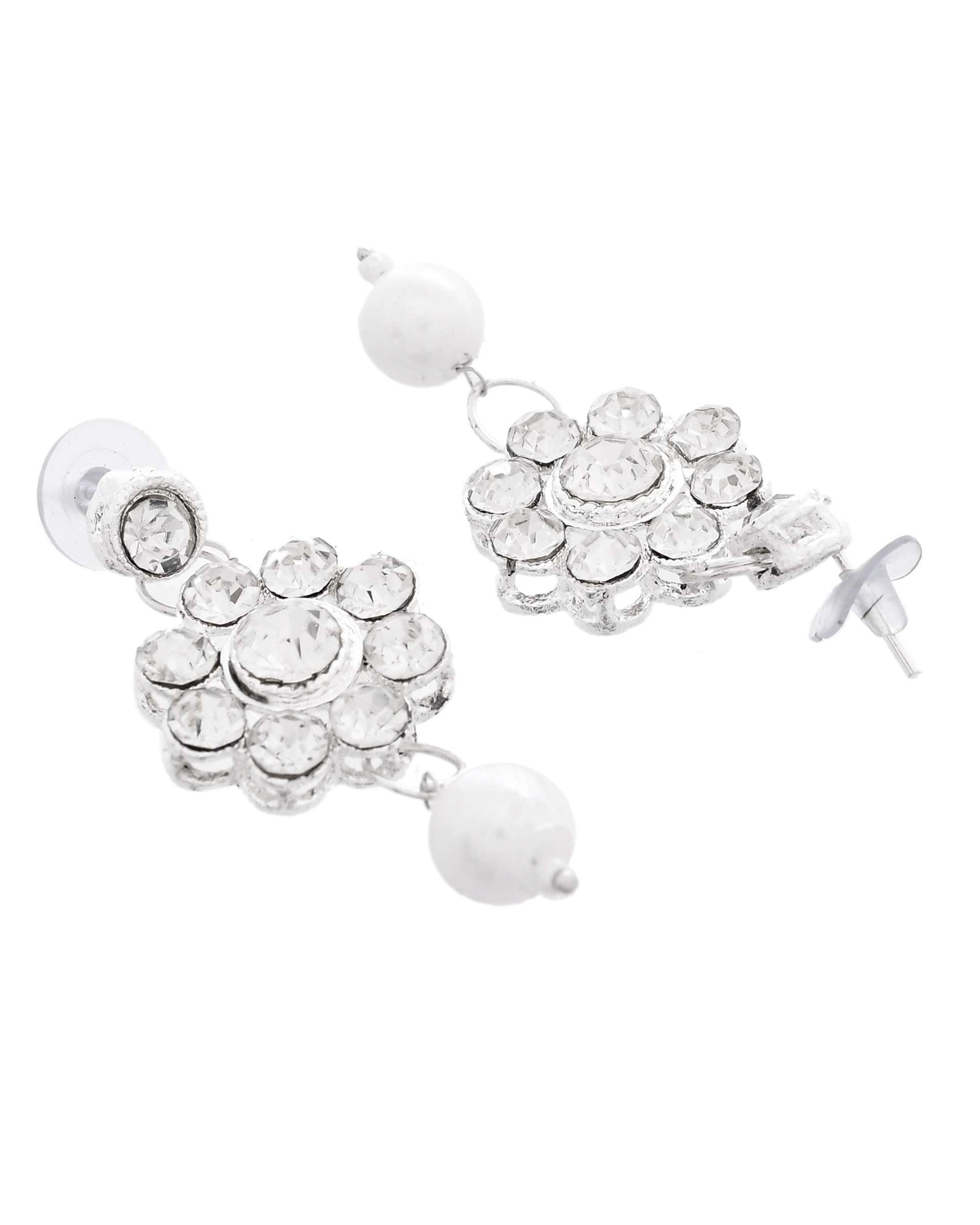 Jewels Nest Dazzling Occasion-Wear Set in Radiant Silver Finish and White Detailing - Swadesiicart