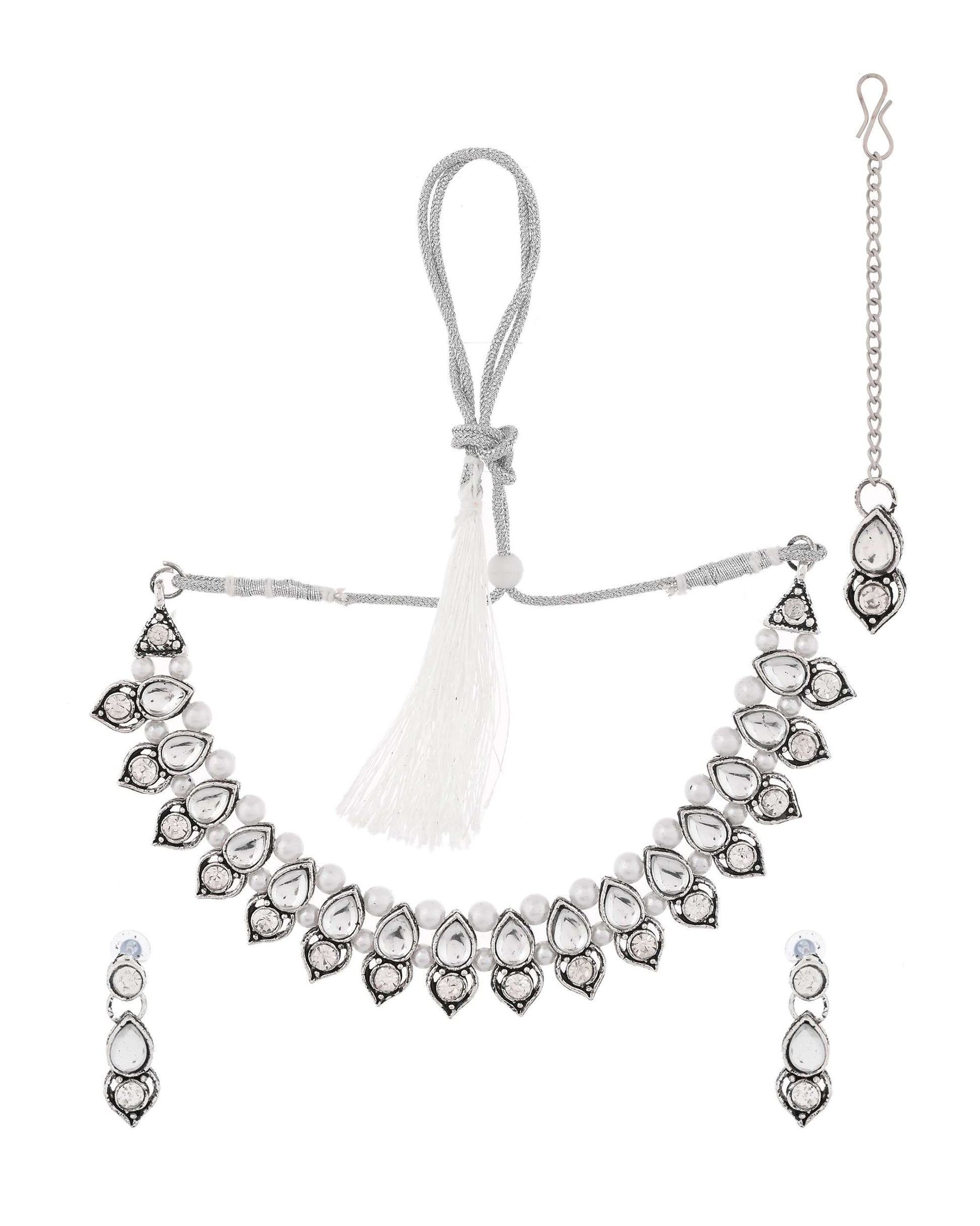 Jewels Nest Oxidised Silver-Plated Bridal Choker Jewellery Set - Swadesiicart
