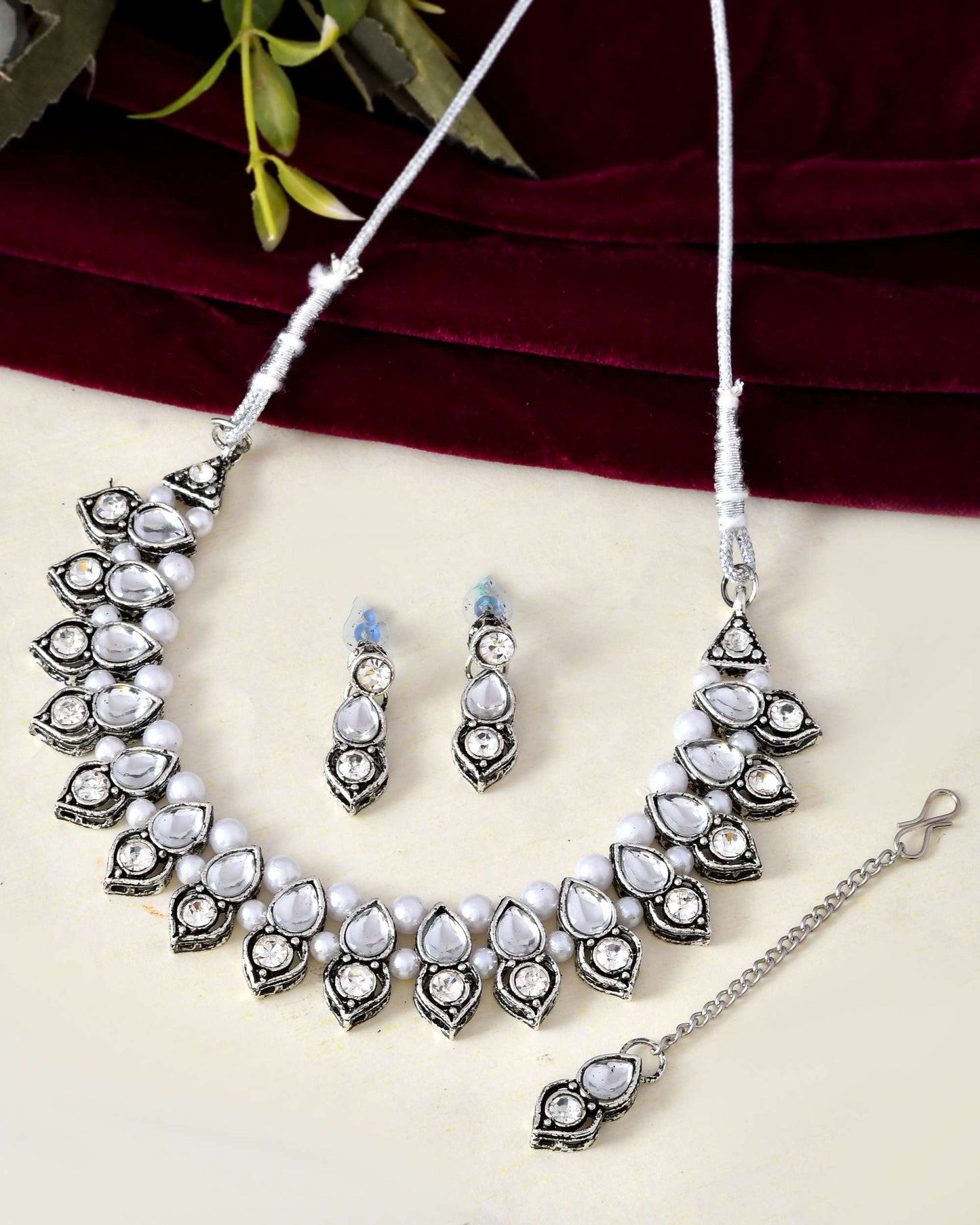 Jewels Nest Oxidised Silver-Plated Bridal Choker Jewellery Set - Swadesiicart