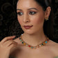 Multi Colored Stone in Gold Choker with Earrings (Multi Color) - Ruby Raang | Swadesiicart