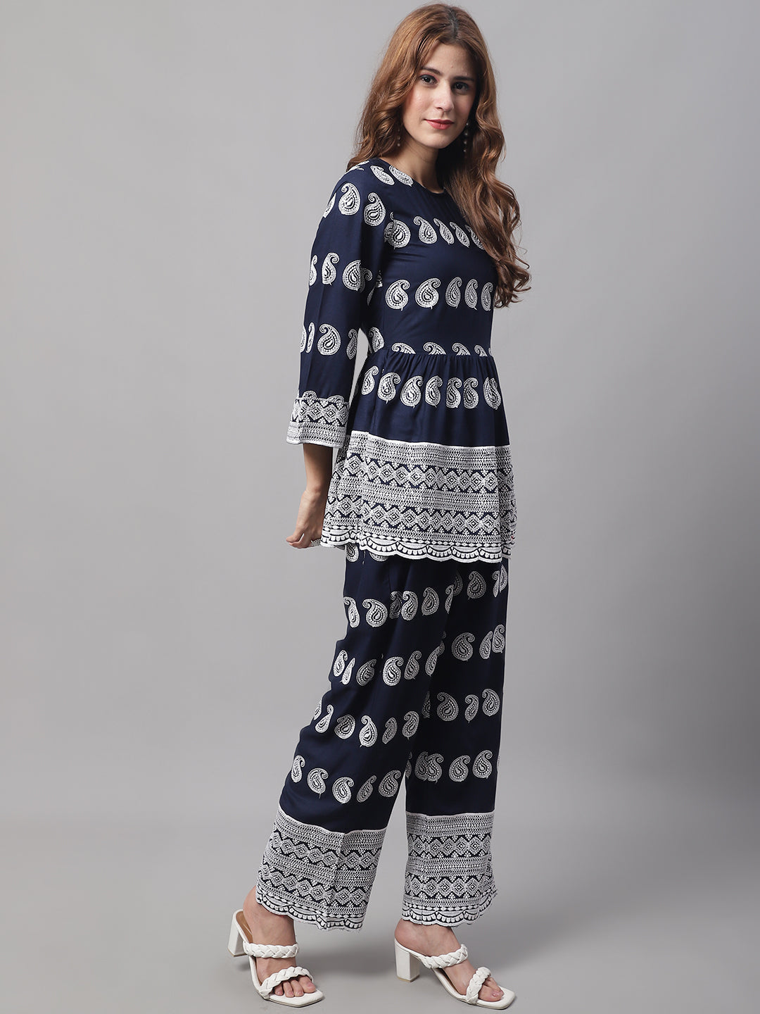 Jainish Women's Embroidered and Sequin work Co-ords - Navy Blue - Swadesiicart