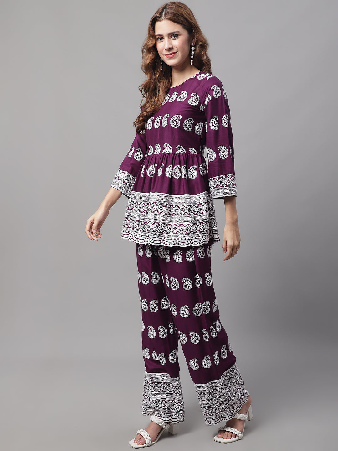 Jainish Women's Embroidered and Sequin work Co-ords - Purple - Swadesiicart
