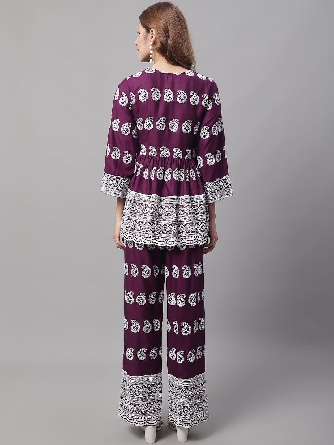 Jainish Women's Embroidered and Sequin work Co-ords - Purple - Swadesiicart