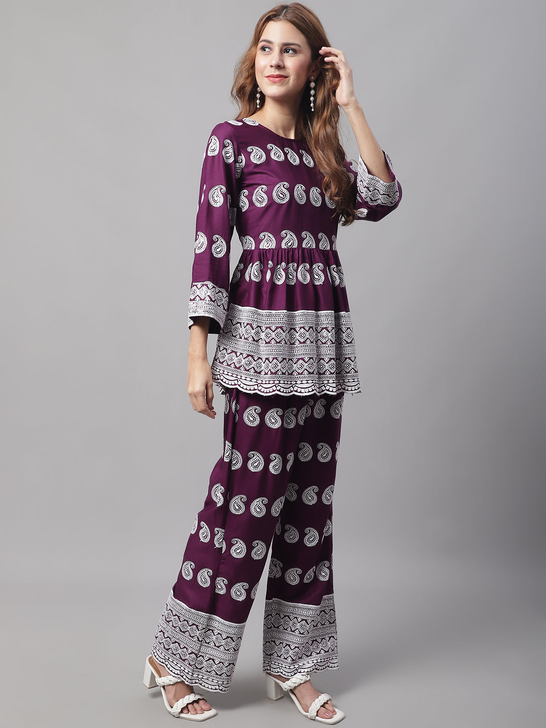 Jainish Women's Embroidered and Sequin work Co-ords - Purple - Swadesiicart