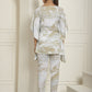 Indian Needle Women's Beige Tie Dye Printed Rayon Kaftan Tunic With Trousers - Beige - Swadesiicart