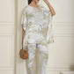 Indian Needle Women's Beige Tie Dye Printed Rayon Kaftan Tunic With Trousers - Beige - Swadesiicart