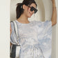 Indian Needle Women's Light-Blue Tie Dye Printed Rayon Kaftan Tunic With Trousers - Light-Blue - Swadesiicart