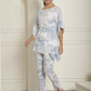 Indian Needle Women's Light-Blue Tie Dye Printed Rayon Kaftan Tunic With Trousers - Light-Blue - Swadesiicart