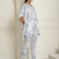 Indian Needle Women's Light-Blue Tie Dye Printed Rayon Kaftan Tunic With Trousers - Light-Blue - Swadesiicart