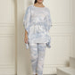 Indian Needle Women's Light-Blue Tie Dye Printed Rayon Kaftan Tunic With Trousers - Light-Blue - Swadesiicart