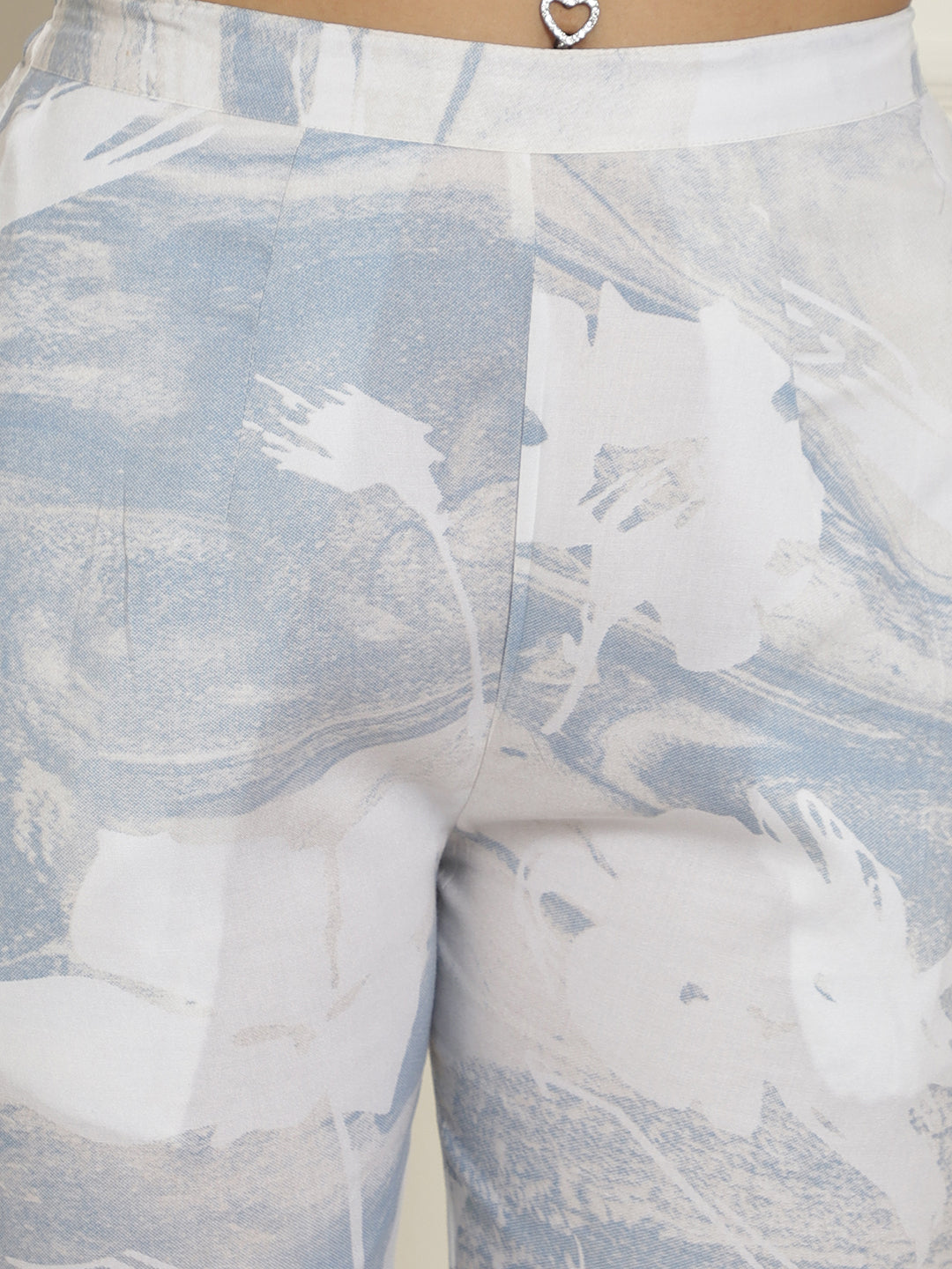 Indian Needle Women's Light-Blue Tie Dye Printed Rayon Kaftan Tunic With Trousers - Light-Blue - Swadesiicart