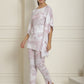 Indian Needle Women's Light-Purple Tie Dye Printed Rayon Kaftan Tunic With Trousers - Light-Purple - Swadesiicart