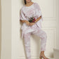 Indian Needle Women's Light-Purple Tie Dye Printed Rayon Kaftan Tunic With Trousers - Light-Purple - Swadesiicart