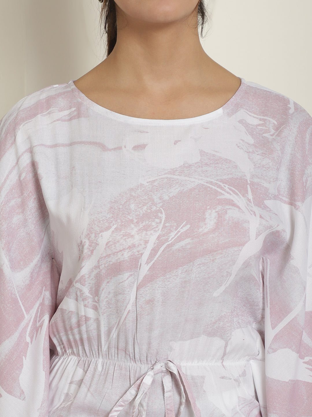 Indian Needle Women's Light-Purple Tie Dye Printed Rayon Kaftan Tunic With Trousers - Light-Purple - Swadesiicart