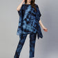 Jainish Women's Navy Blue Tie Dye Printed Rayon Kaftan Tunic With Trousers - Swadesiicart