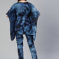 Jainish Women's Navy Blue Tie Dye Printed Rayon Kaftan Tunic With Trousers - Swadesiicart