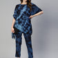 Jainish Women's Navy Blue Tie Dye Printed Rayon Kaftan Tunic With Trousers - Swadesiicart