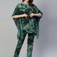 Jainish Women's Olive Green Tie Dye Printed Rayon Kaftan Tunic With Trousers - Swadesiicart
