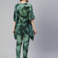 Jainish Women's Olive Green Tie Dye Printed Rayon Kaftan Tunic With Trousers - Swadesiicart