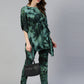Jainish Women's Olive Green Tie Dye Printed Rayon Kaftan Tunic With Trousers - Swadesiicart