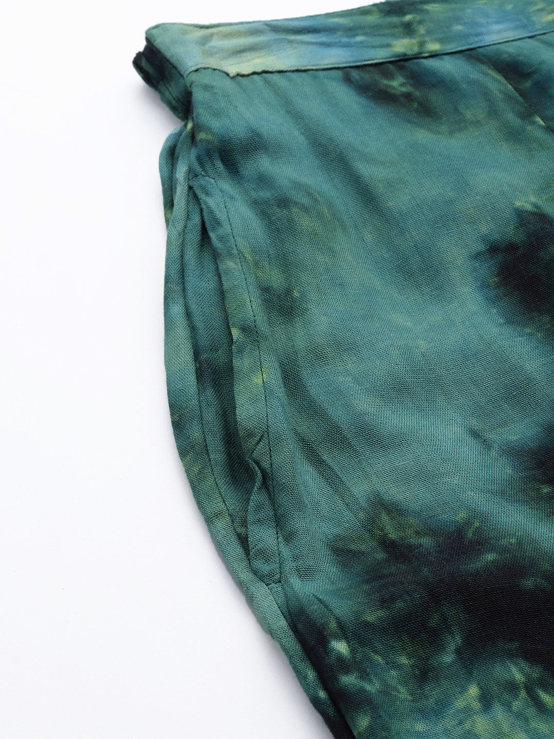 Jainish Women's Olive Green Tie Dye Printed Rayon Kaftan Tunic With Trousers - Swadesiicart